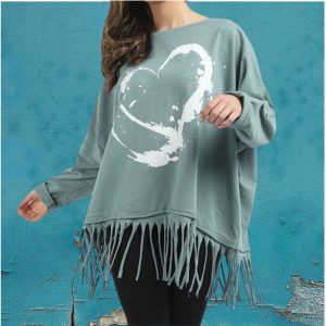 Heart Oversized Fringed Top
