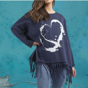 heart fringed top navy